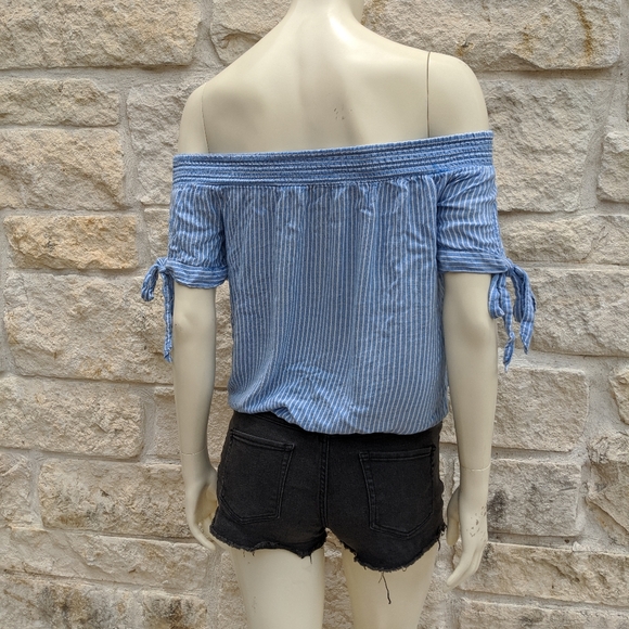 Kendall and Kylie Blue Striped Tie Blouse - Picture 12 of 12